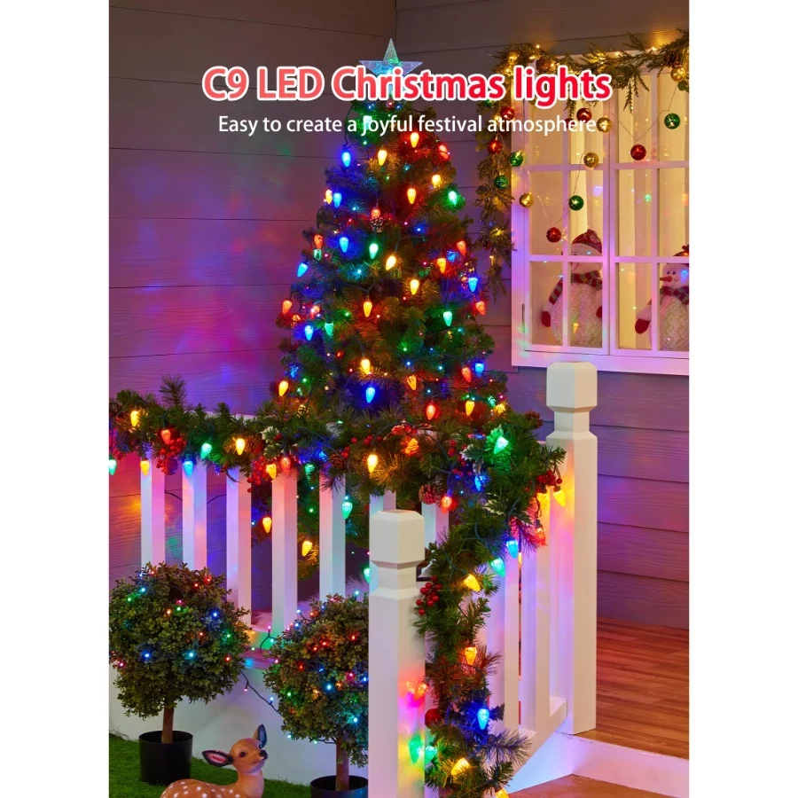C9 Christmas Lights Outdoor, 114 Feet 150 LED C9 String Lights with Timer & 8 Light Modes, Waterproo - 07 C9 Christmas Lights Outdoor 114 Feet 150 LED C9 String Lights with Timer 8 Light Modes Waterproo 07