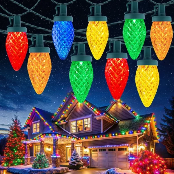 C9 Outdoor Christmas Lights 114FT 150 LED – Multicolor Connectable Waterproof String Lights with Timer for Roof Decor