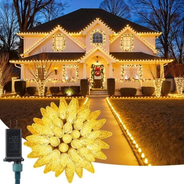 C9 Christmas Lights Outdoor 72FT 110 LED – Warm White Waterproof String Lights 8 Modes Timer for Roofline Patio Decor