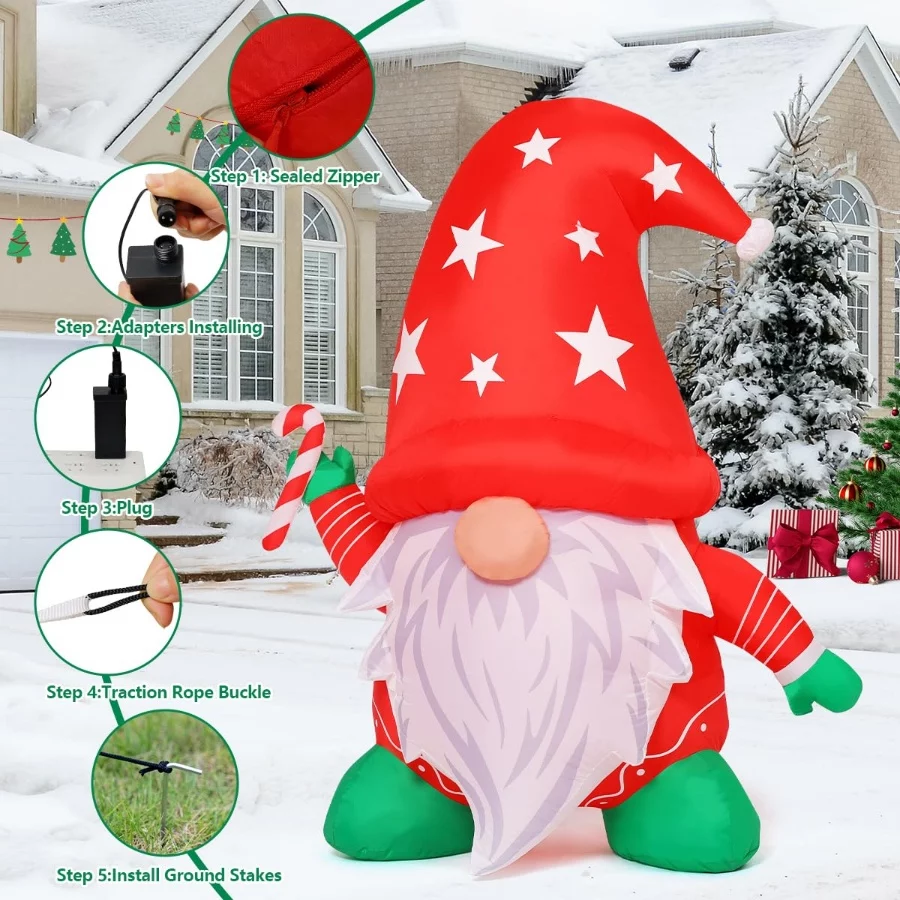 COMIN 4FT Tall Christmas Inflatables Outdoor Decorations, Xmas Blow Up Gnomes Wearing Red Hat with B - 04 COMIN 4FT Tall Christmas Inflatables Outdoor Decorations Xmas Blow Up Gnomes Wearing Red Hat with B 04