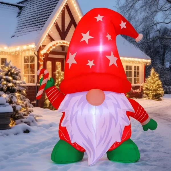 4FT Christmas Inflatable Gnome Decoration – Blow Up Xmas Gnome with Built-in LED Lights for Indoor Outdoor Yard Garden Lawn Decor