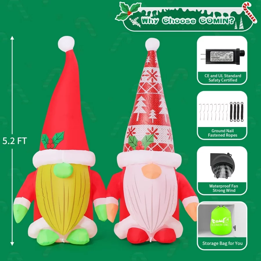 COMIN 5.2FT Christmas Inflatables Outdoor Decorations Gnome Brothers,Blow Up Gnome Inflatable Built- - 02 COMIN 5.2FT Christmas Inflatables Outdoor Decorations Gnome BrothersBlow Up Gnome Inflatable Built 02