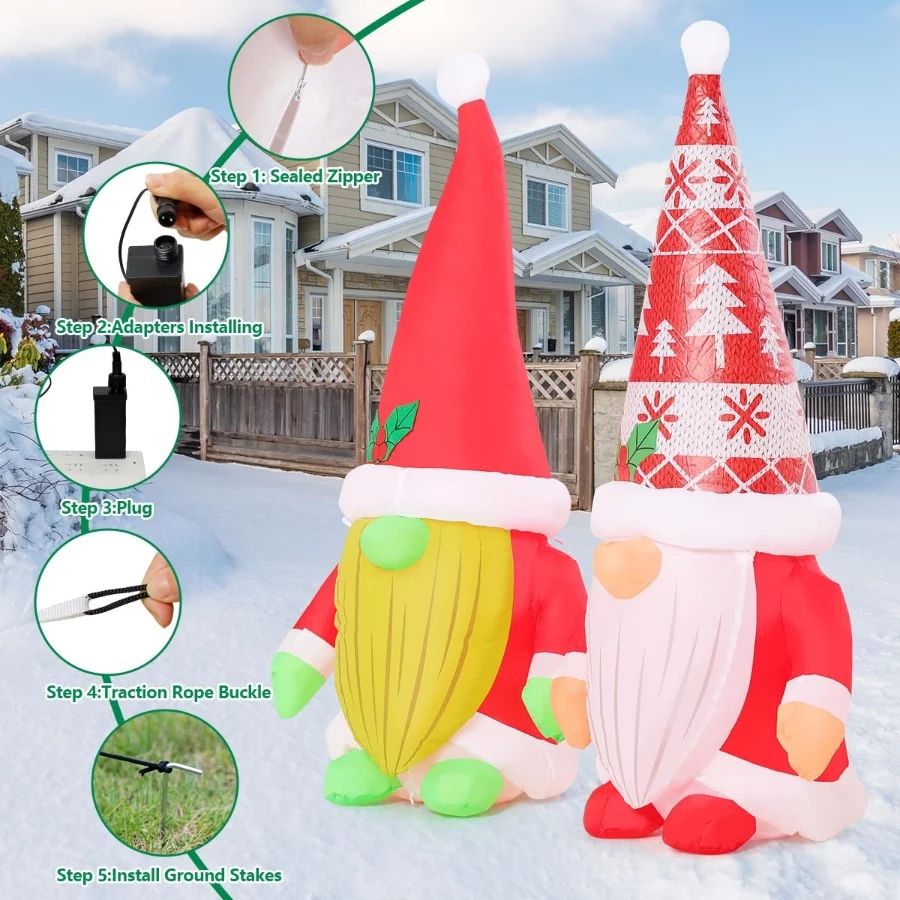 COMIN 5.2FT Christmas Inflatables Outdoor Decorations Gnome Brothers,Blow Up Gnome Inflatable Built- - 04 COMIN 5.2FT Christmas Inflatables Outdoor Decorations Gnome BrothersBlow Up Gnome Inflatable Built 04