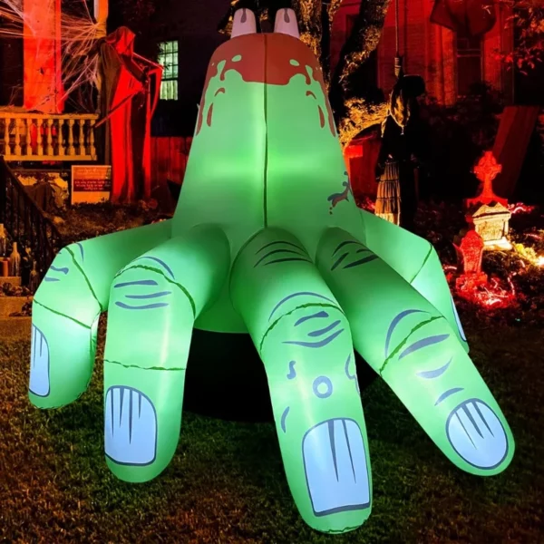 GOOSH 6 FT Halloween Inflatables Hand Blow Up Yard Scary Green Giant with Built-in LEDs Garden Lawn Decor