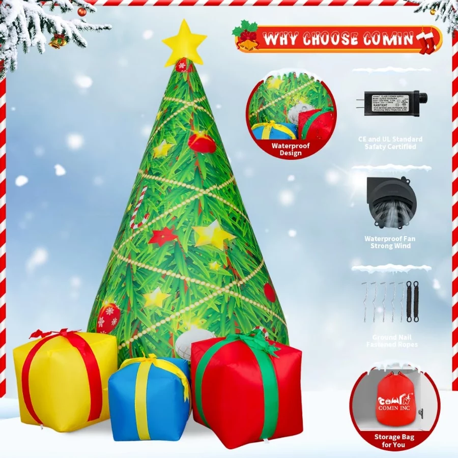 COMIN 7 FT Christmas Inflatables Tree Outdoor Decorations Blow Up Yard 3 Present Boxes with Built-in - 02 COMIN 7 FT Christmas Inflatables Tree Outdoor Decorations Blow Up Yard 3 Present Boxes with Built in 02