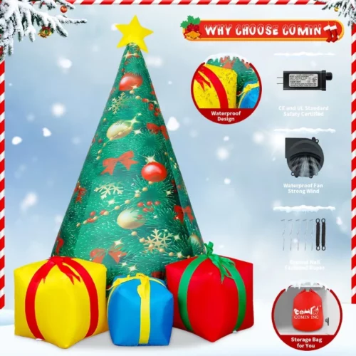 COMIN 7 FT Christmas Inflatables Tree Outdoor Decorations Blow Up Yard 3 Present Boxes with Built in 06