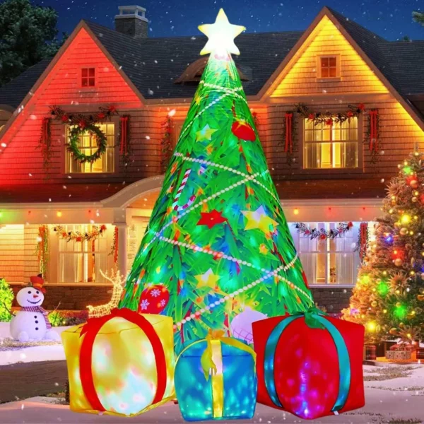 COMIN 7FT Blow Up Christmas Tree Inflatable with Built-in LEDs and 3 Presents, Outdoor Yard Lawn Garden Party Decor Waterproof