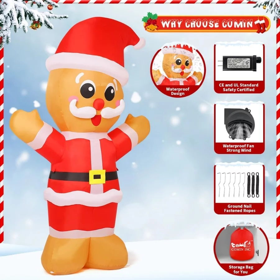 COMIN 8 FT Tall Christmas Gingerbread Inflatables Outdoor Decorations Blow Up with Built-in LEDs for - 06 COMIN 8 FT Tall Christmas Gingerbread Inflatables Outdoor Decorations Blow Up with Built in LEDs for 06