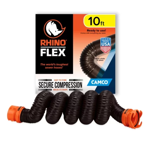 Camco RhinoFLEX 10 RV Sewer Hose Extension Features Collapsible Design for RV Storage Includes 01