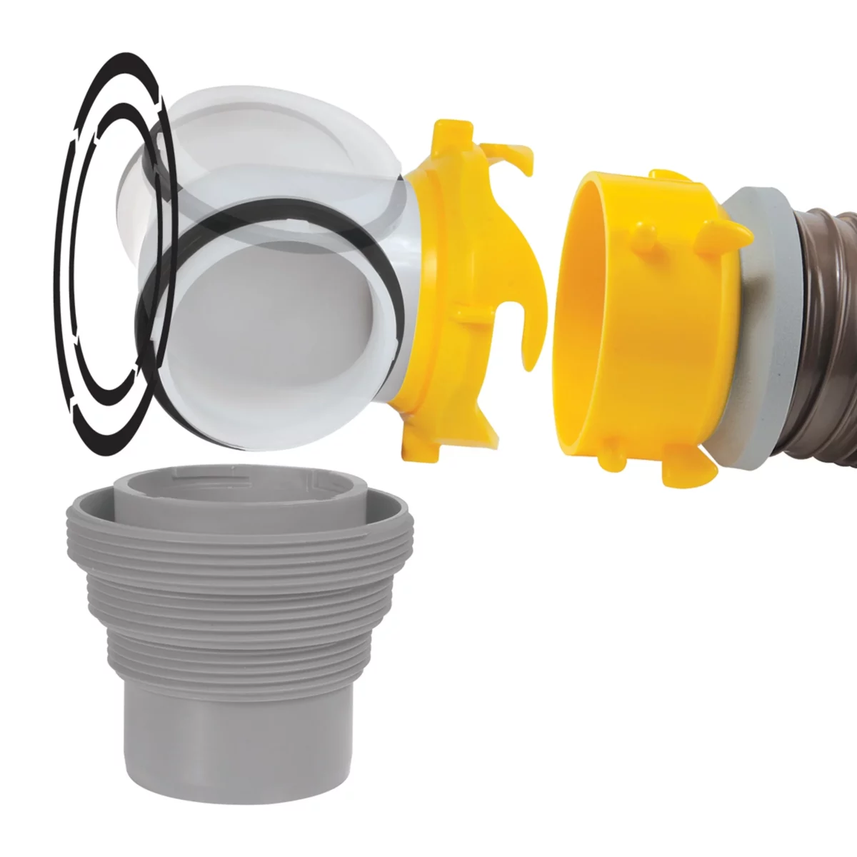 Camco RhinoFLEX 20 Ft Heavy Duty Rv Camper Swivel Sewer Dump Hose Kit Trailer Waste Pipe Tank Features Fitting Removable Rotating Fittings 5 scaled