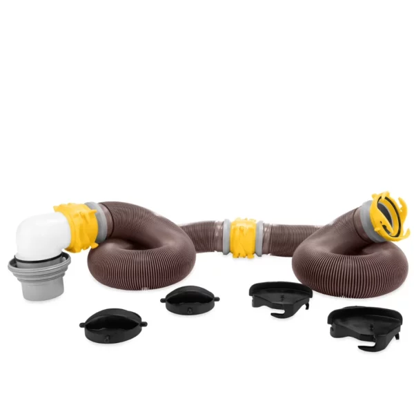 Camco RhinoFLEX 20-Ft Heavy Duty Rv Camper Swivel Sewer Dump Hose Kit Trailer Waste Pipe Tank Features Fitting Removable Rotating Fittings