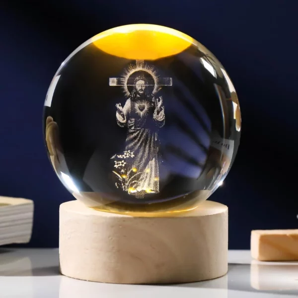 3D Crystal Sacred Heart of Jesus Statue, Laser Engraved Cross & Praying Hands Figurine, Christian Catholic Religious Easter Gift