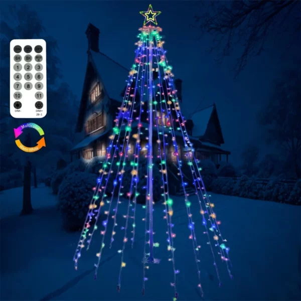 10Ft Outdoor Christmas Tree Lights, Waterproof Star Lights with Warm White & Multicolor for Garden, Patio, Xmas Decor