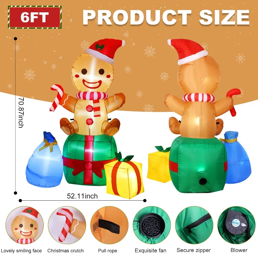 Christmas Inflatables Outdoor Decorations Gingerbread Man, 6ft Inflatable Christmas Yard Decorations - 03 Christmas Inflatables Outdoor Decorations Gingerbread Man 6ft Inflatable Christmas Yard Decorations 03