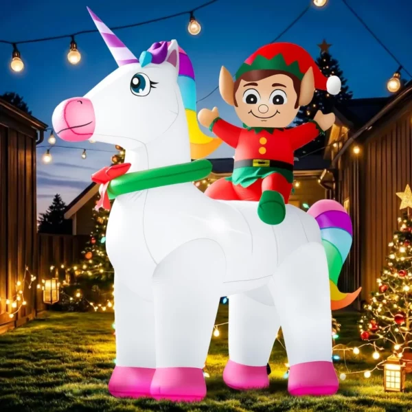7FT Blow Up Christmas Unicorns & Elves Inflatable with LED Lights, Outdoor Lawn Garden Home Party Holiday Decoration Waterproof