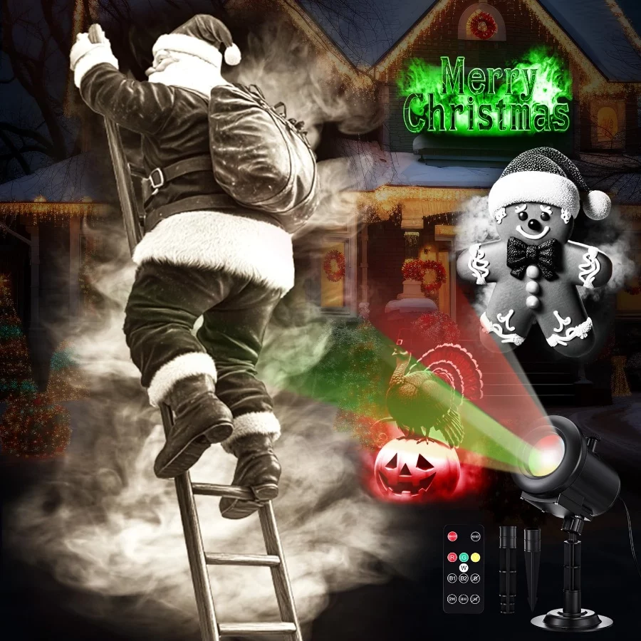 Christmas Projector Lights 2025 Upgrade 3D Dynamic Outdoor Indoor Decorations 4 Colors Light with R 02