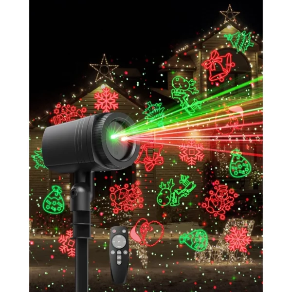 Outdoor Christmas Projector Lights with 9 Patterns, Remote & Timer Laser Light Projector for Holiday Garden Decor