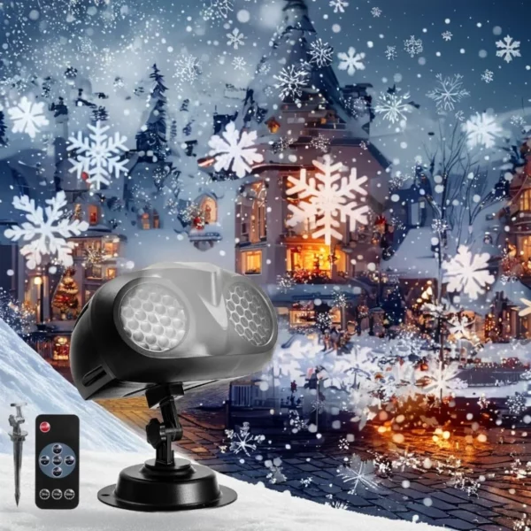 Christmas Snowflake Projector Lights Outdoor IP65 Waterproof Rotating LED Snowfall Lamp with Remote Timer for Xmas Halloween Garden Decor