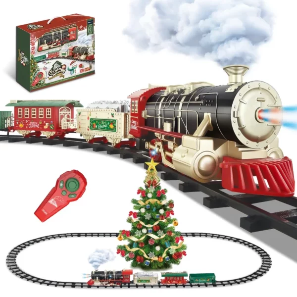 Christmas Electric Train Set Remote Control Steam Train With Lights & Sounds, Perfect Gift For Kids Ages 3-8