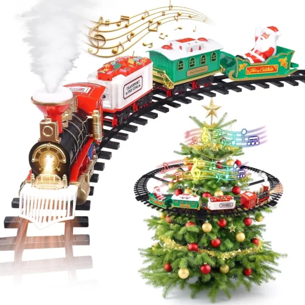 Christmas Train Set 2 In 1 Hanging & Around Tree Electric Train Toy With Track, Sound & Smoke, Perfect Holiday Decoration