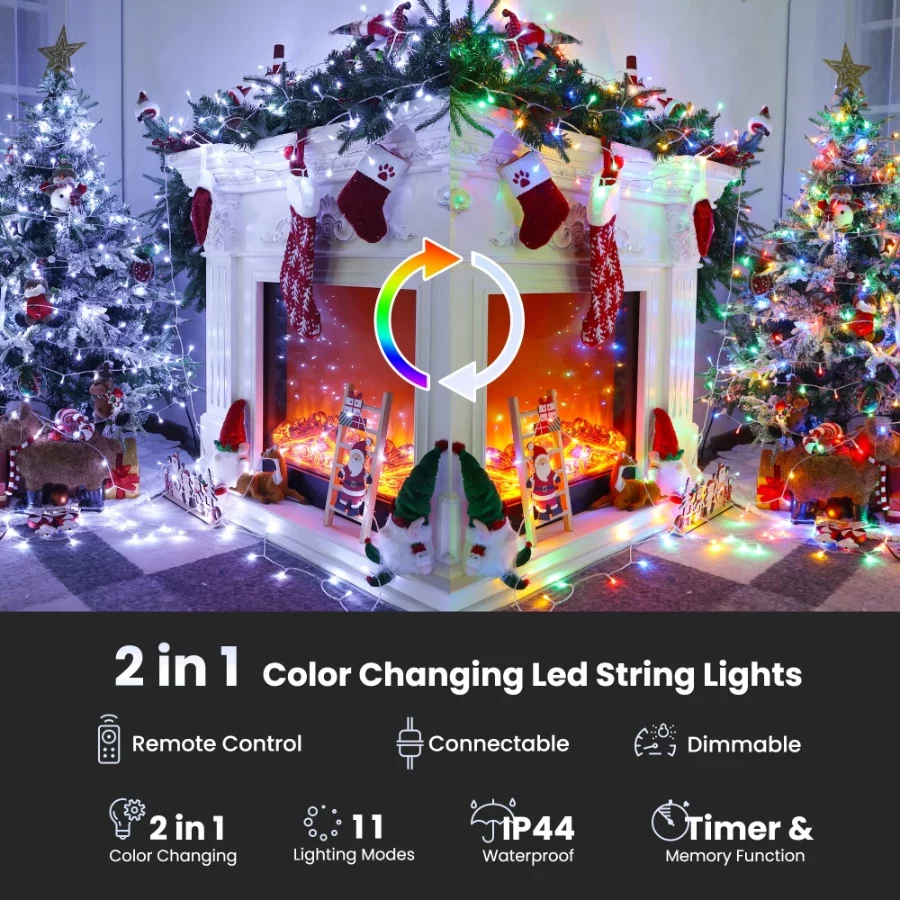 Color Changing Christmas Lights, 338ft 1000 LED White & Multicolor Christmas String Lights with Remo - 04 Color Changing Christmas Lights 338ft 1000 LED White Multicolor Christmas String Lights with Remo 04