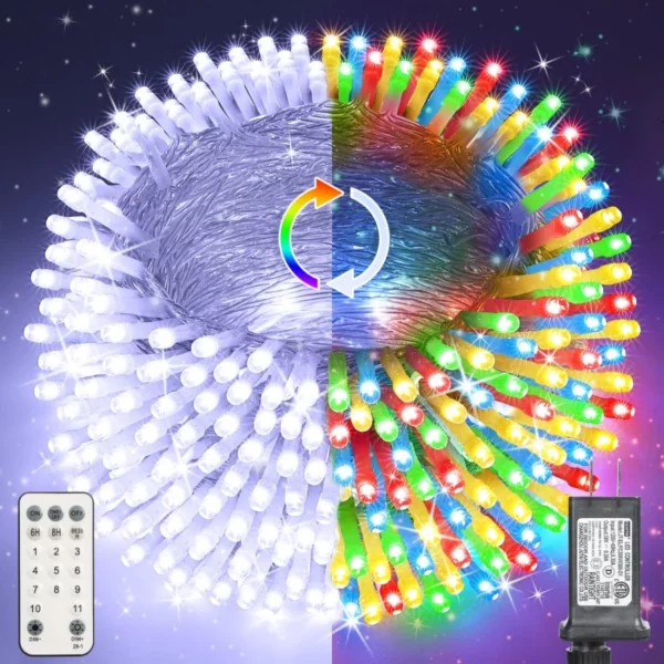 338FT 1000 LED Color Changing Christmas Lights – White & Multicolor Waterproof String Lights with Remote, 11 Modes for Xmas Decor