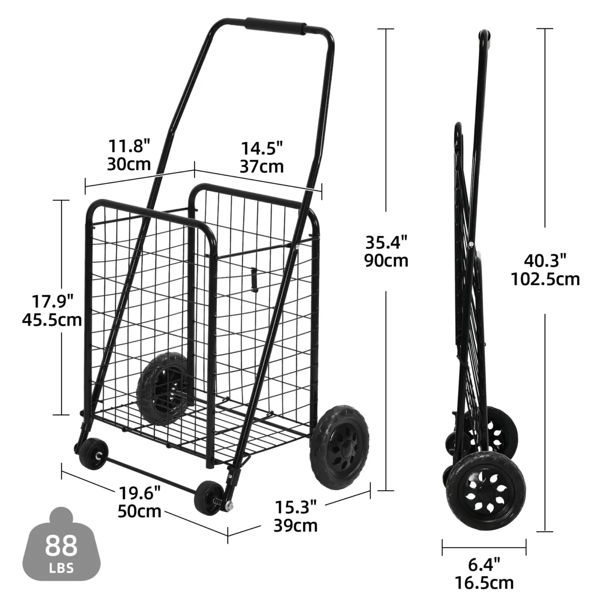DEXTRUS Metal Folding Shopping Cart Heavy Duty Rolling Grocery Cart with Lockable Wheels and Adjustable Handle 06
