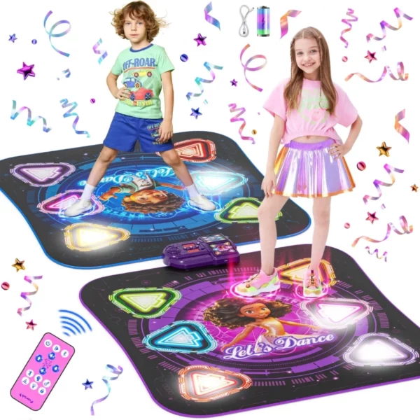Rechargeable Dance Mat For Kids 2-Player Light-Up Bluetooth Dance Pad With 12 Buttons, Music Toy Gift For Ages 3-12
