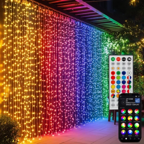 Dazzle Bright 300 LED Curtain String Lights RGB Color Changing Christmas Fairy Lights for Bedroom w 08