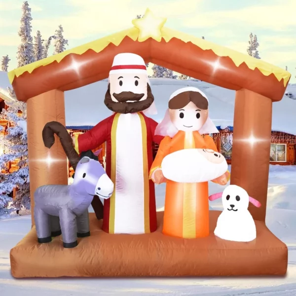 6FT DearSun Inflatable Nativity Scene – Christmas Outdoor Indoor Decor with LED Lights for Yard, Garden & Holiday Party