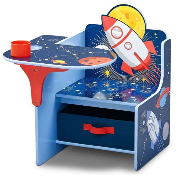 Delta Children Space Adventures Chair Desk With Storage Bin, Kids Study Desk For Arts Crafts Snack Time Homework Blue.