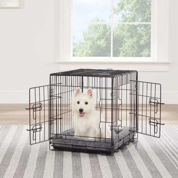 Double Door Folding Wire Dog Crate with Divider Panel – Portable Metal Kennel
