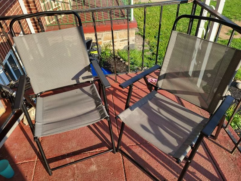 Click to view full screen Emma and Oliver Munroe Set of 2 Textilene Folding Sling Style Patio Chairs with Armrests – Lightweight, Durable & Easy to Store photo review
