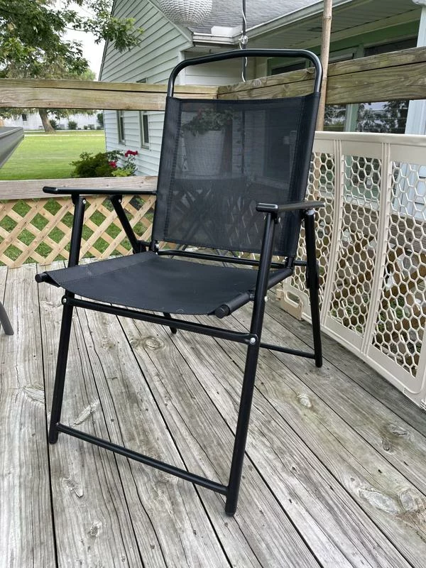 Click to view full screen Emma and Oliver Munroe Set of 2 Textilene Folding Sling Style Patio Chairs with Armrests – Lightweight, Durable & Easy to Store photo review