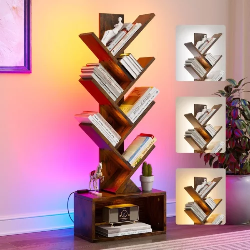 Evermagin 6 Tier Tree Bookshelf with Lights LED Book Tree Bookcase with Storage Organizer Small Co 01