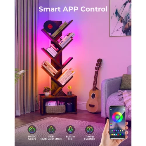 Evermagin 6 Tier Tree Bookshelf with Lights LED Book Tree Bookcase with Storage Organizer Small Co 06