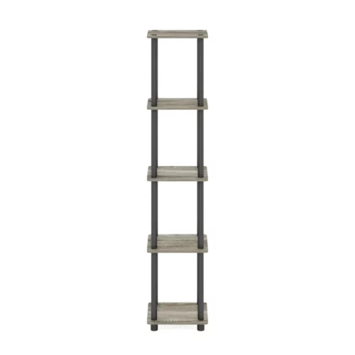 FURINNO Turn N Tube 5 Tier Corner Square Rack Display Shelf Round French Oak GreyBlack 06