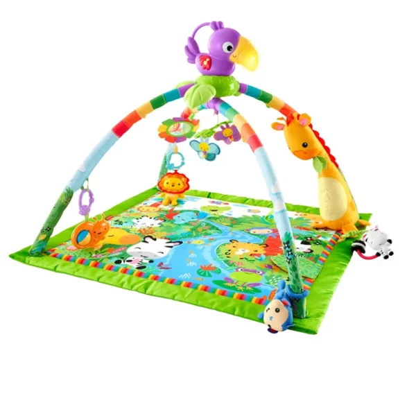 Fisher-Price Baby 3-in-1 Rainforest Playmat Sensory Gym with Tummy Wedge, 5 Toys, Music & Lights Sloth for Newborn to Toddler