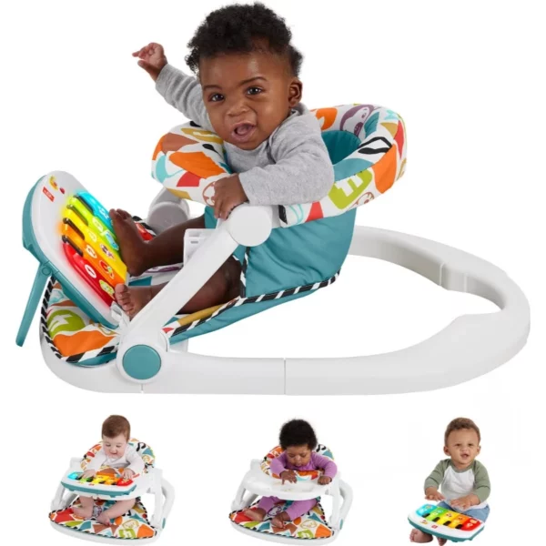 Fisher-Price Deluxe Kick & Play Sit-Me-Up Floor Seat, Baby Portable Chair with Piano Learning Toy & Snack Tray for Toddlers