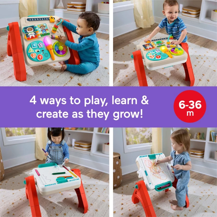 Fisher-Price Baby & Toddler Toy – Laugh & Learn 4-in-1 Educational Activity Table with Music, Art Easel & Lights, 6+ Months (1) Fisher Price Baby Toddler Toy – Laugh Learn 4 in 1 Educational Activity Table with Music Art Easel Lights 6 Months 1