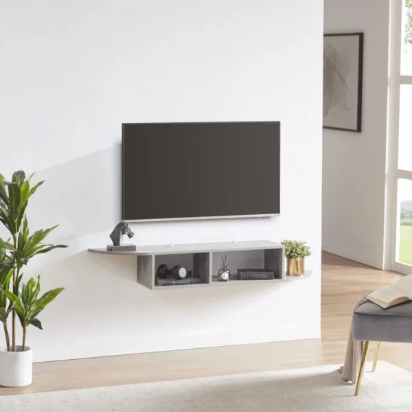 Floating TV Stand Wall Mounted Entertainment Center, Media Console Cabinet Shelf with Storage for Living Room Bedroom ( Grey)