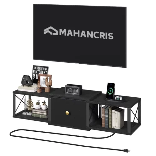 Floating TV Stand with Power Outlet Wall Mounted TV Stand with Drawer Floating Entertainment Cente 01