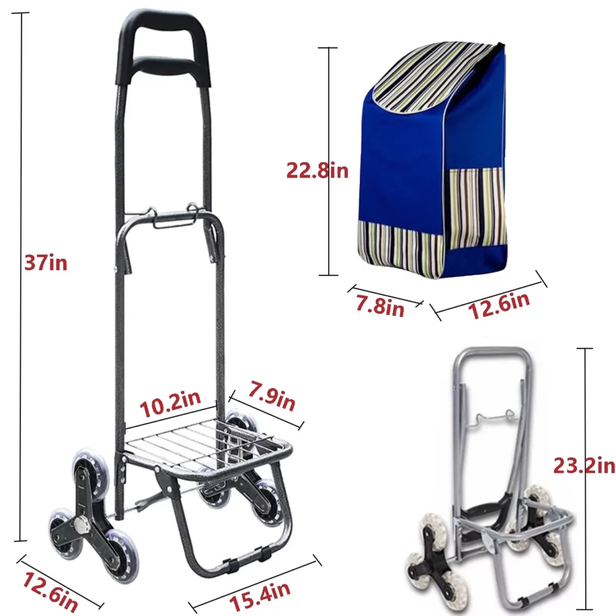 Folding Shopping Cart Heavy Duty Grocery Cart with Wheels Easy Stair Climbing Large Utility Cart Trolley for Groceries Laundry Pantry Garage（Dark Blue） 05