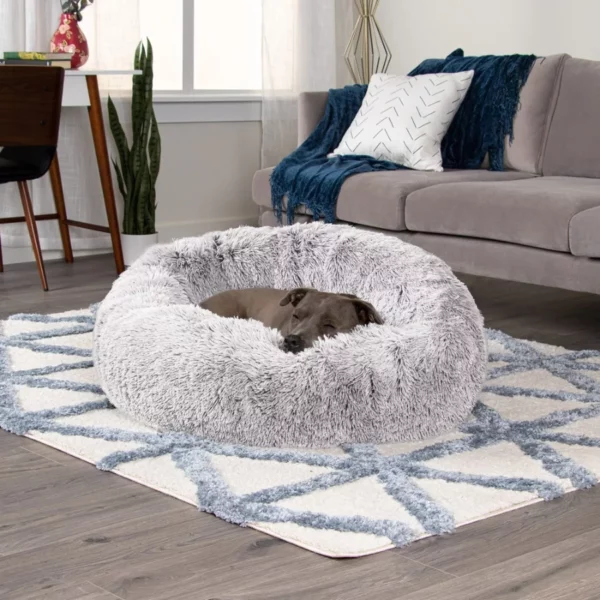 Furhaven Calming Donut Dog Bed – Round Faux Fur Plush Pet Bed for Small Medium Large Dogs, Anti-Anxiety Cozy Nest