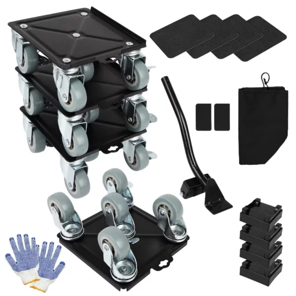 Furniture Movers Dolly Tool Set Carbon Steel Panel with 5 Rotatable Wheels Heavy Duty Lift Slider for Sofa & Bed 3306lbs Universal