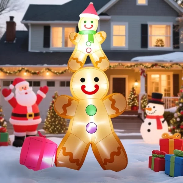 GARIG 10FT Blow Up Christmas Gingerbread Father and Son Inflatable with Built-in LEDs for Outdoor Yard Garden Decor Waterproof