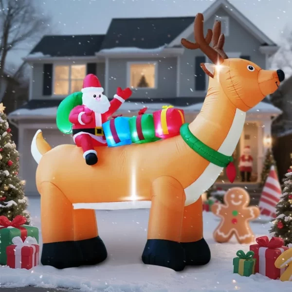 GARIG 10FT Christmas Inflatable Reindeer & Santa Claus – Lighted Outdoor Blow Up Yard Decoration with Built-in LEDs for Garden & Lawn