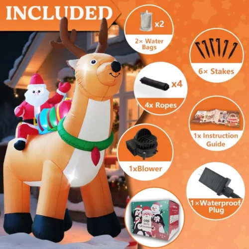 GARIG 10FT Christmas Inflatables Reindeer and Santa Claus Outdoor Decorations Christmas Blow Up Yar 03