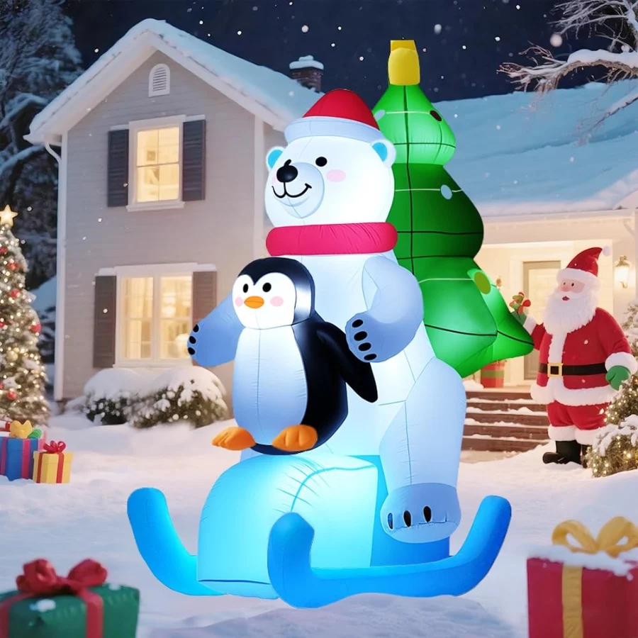 GARIG 7FT Christmas Inflatables White Bear Skiing with Penguin Outdoor Decorations, Christmas Blow U - 01 GARIG 7FT Christmas Inflatables White Bear Skiing with Penguin Outdoor Decorations Christmas Blow U 01