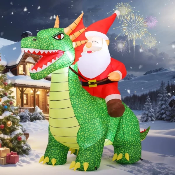 GOOSH 7.2FT Blow Up Christmas Dinosaur Inflatable Santa Riding Dino with Built-in LEDs for Outdoor Yard Garden Decor Waterproof